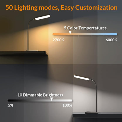 LEPOWER Upgrade LED Desk Lamp, 800LM Bright Table Lamps for Home Office, Eye-Caring Reading Lights for Desk, Touch Control Gooseneck Lamp, 50 Lighting Modes Reading Lamps for Bedroom Office(Black)