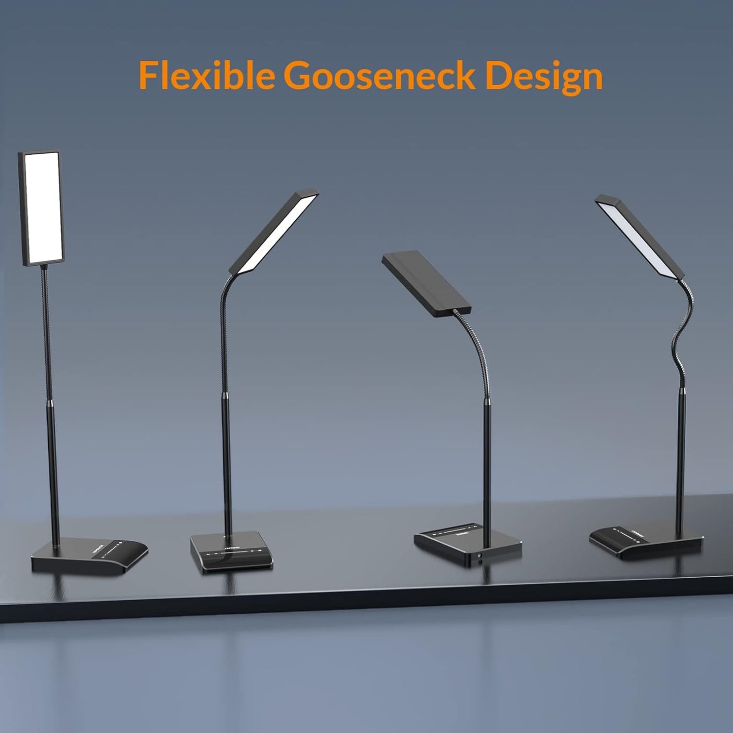 LEPOWER Upgrade LED Desk Lamp, 800LM Bright Table Lamps for Home Office, Eye-Caring Reading Lights for Desk, Touch Control Gooseneck Lamp, 50 Lighting Modes Reading Lamps for Bedroom Office(Black)