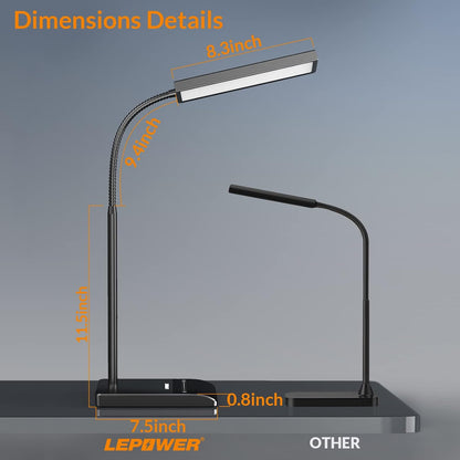 LEPOWER Upgrade LED Desk Lamp, 800LM Bright Table Lamps for Home Office, Eye-Caring Reading Lights for Desk, Touch Control Gooseneck Lamp, 50 Lighting Modes Reading Lamps for Bedroom Office(Black)