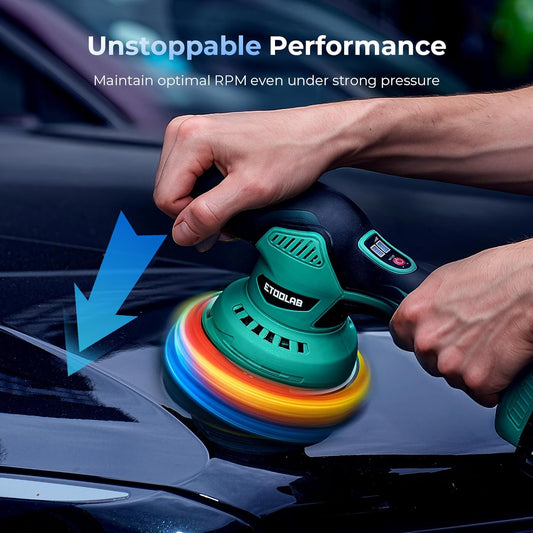 ETOOLAB Cordless Car Buffer Polisher, 6 Inch Car Detailing Kits, 8 Speed (5500 RPM Max) Car Detailing Kit, 2x2000mAh 21V Batteries, Orbital Buffer Polisher for Car Care, Waxing, Polishing - PuriLite