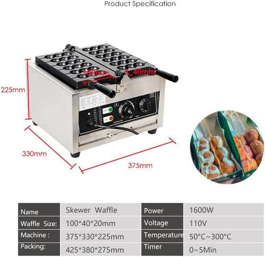 110V 1500WCommercial Electric Bubble Skewer Waffle Ball Machine 6-Grid Teflon Non Stick Pan Stainless Steel Belgium Waffle Ball Stick Maker - PuriLite