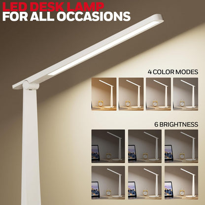 Honeywell LED Desk Lamp for Home Office, Dimmable Desk Light with USB A+C Dual Charging, 4 Modes Brightness Touch Lamp with Timer, Eye Caring Foldable Reading Light, Table Lamp for Study Nightstand