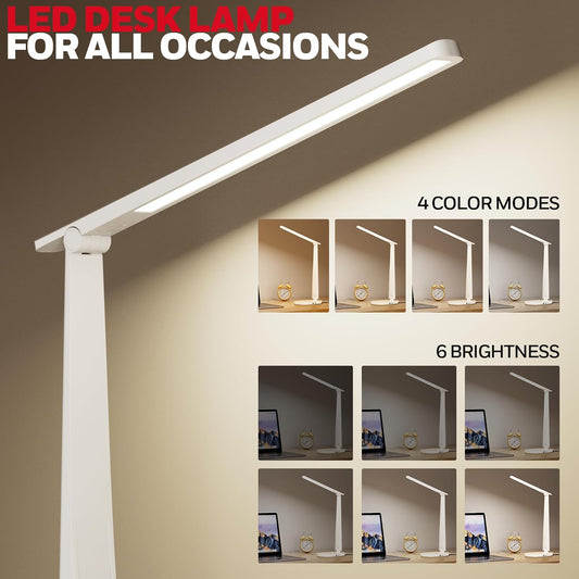 Honeywell LED Desk Lamp for Home Office, Dimmable Desk Light with USB A+C Dual Charging, 4 Modes Brightness Touch Lamp with Timer, Eye Caring Foldable Reading Light, Table Lamp for Study Nightstand