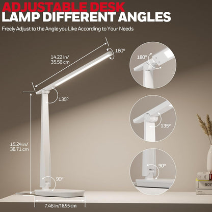 Honeywell LED Desk Lamp for Home Office, Dimmable Desk Light with USB A+C Dual Charging, 4 Modes Brightness Touch Lamp with Timer, Eye Caring Foldable Reading Light, Table Lamp for Study Nightstand