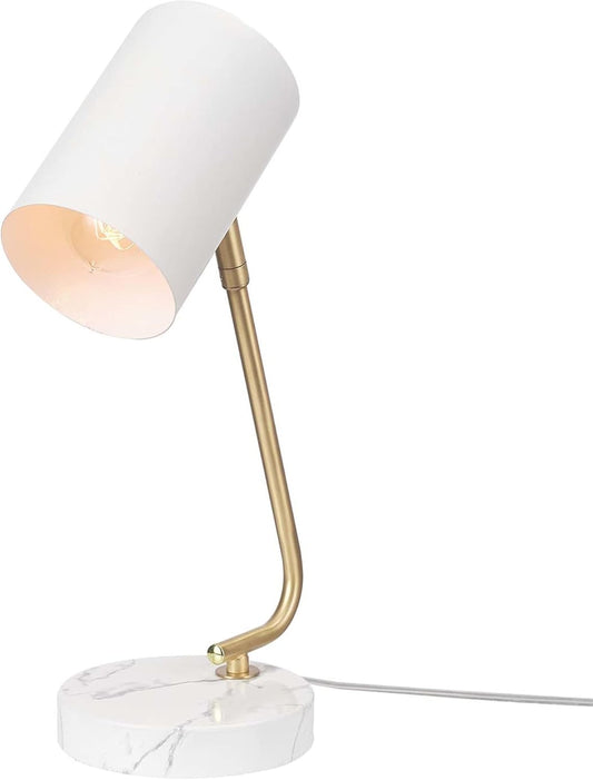 Novogratz x Globe Electric 65784 Athena 15" Desk Lamp, White Shade, Brass Arm, White Faux Marble Base