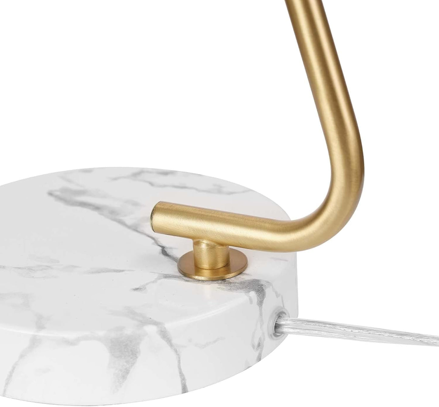 Novogratz x Globe Electric 65784 Athena 15" Desk Lamp, White Shade, Brass Arm, White Faux Marble Base