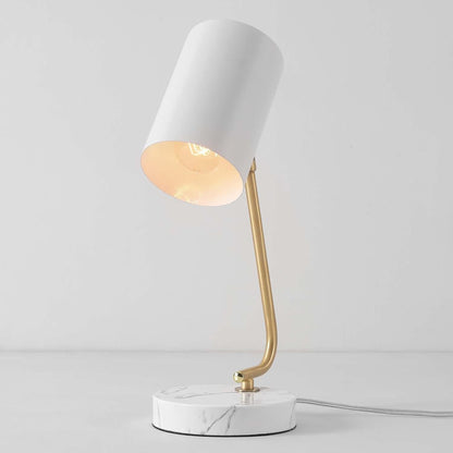 Novogratz x Globe Electric 65784 Athena 15" Desk Lamp, White Shade, Brass Arm, White Faux Marble Base
