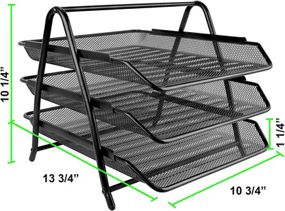 Greenco Letter Tray Desk Organizer, 3-Tier Mesh Paper Tray, Document, Letter, Office Paper Organizer, Black