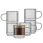 JoyJolt Haven 13.5 oz Fluted Stackable Double Wall Glass Mugs, Set of 6