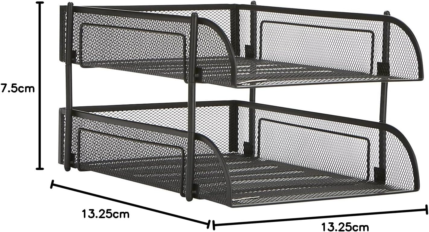 Mind Reader 2-Piece Stackable Metal Mesh Letter Tray, Desktop File Organizer, Document Holder, Magazine Storage, Black