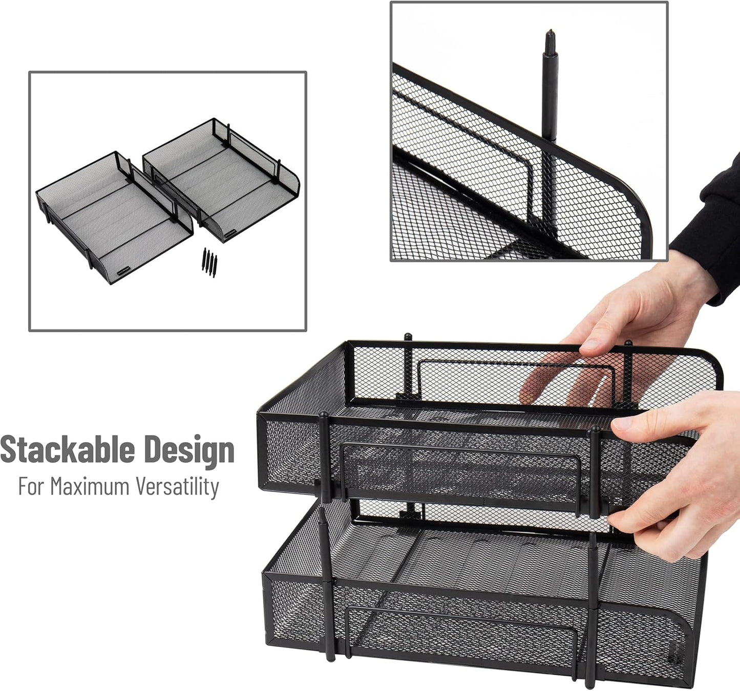 Mind Reader 2-Piece Stackable Metal Mesh Letter Tray, Desktop File Organizer, Document Holder, Magazine Storage, Black