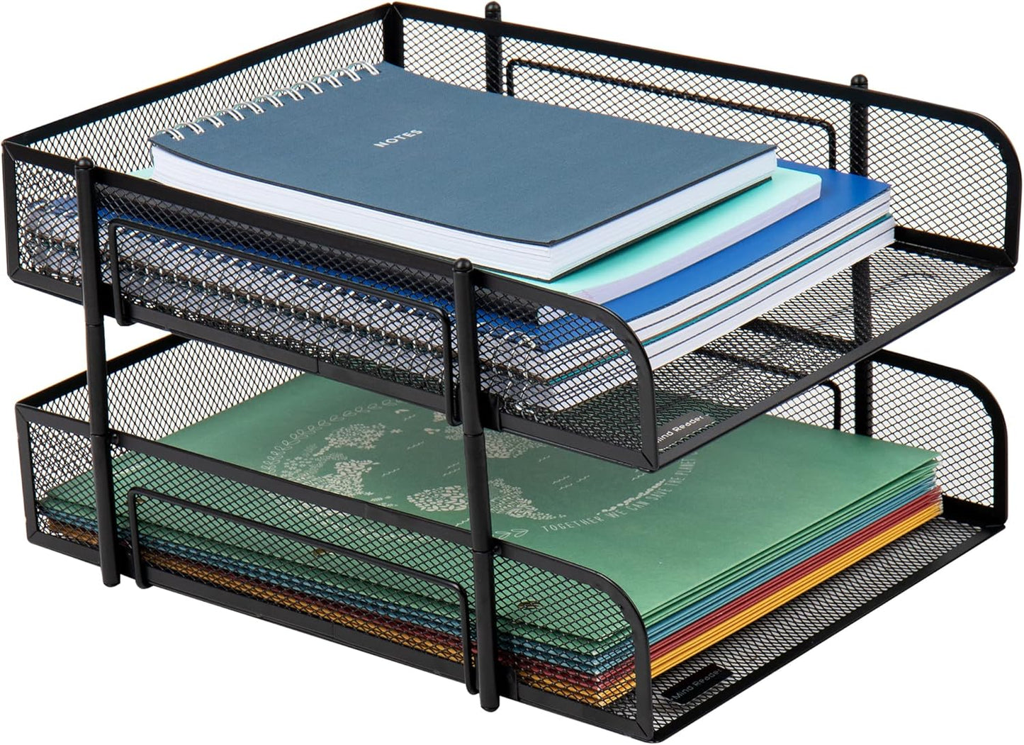 Mind Reader 2-Piece Stackable Metal Mesh Letter Tray, Desktop File Organizer, Document Holder, Magazine Storage, Black