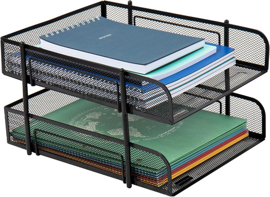 Mind Reader 2-Piece Stackable Metal Mesh Letter Tray, Desktop File Organizer, Document Holder, Magazine Storage, Black