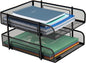 Mind Reader 2-Piece Stackable Metal Mesh Letter Tray, Desktop File Organizer, Document Holder, Magazine Storage, Black