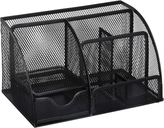 Greenco Mesh Desk Organizer Office Supplies Caddy, 6 Compartments - Black