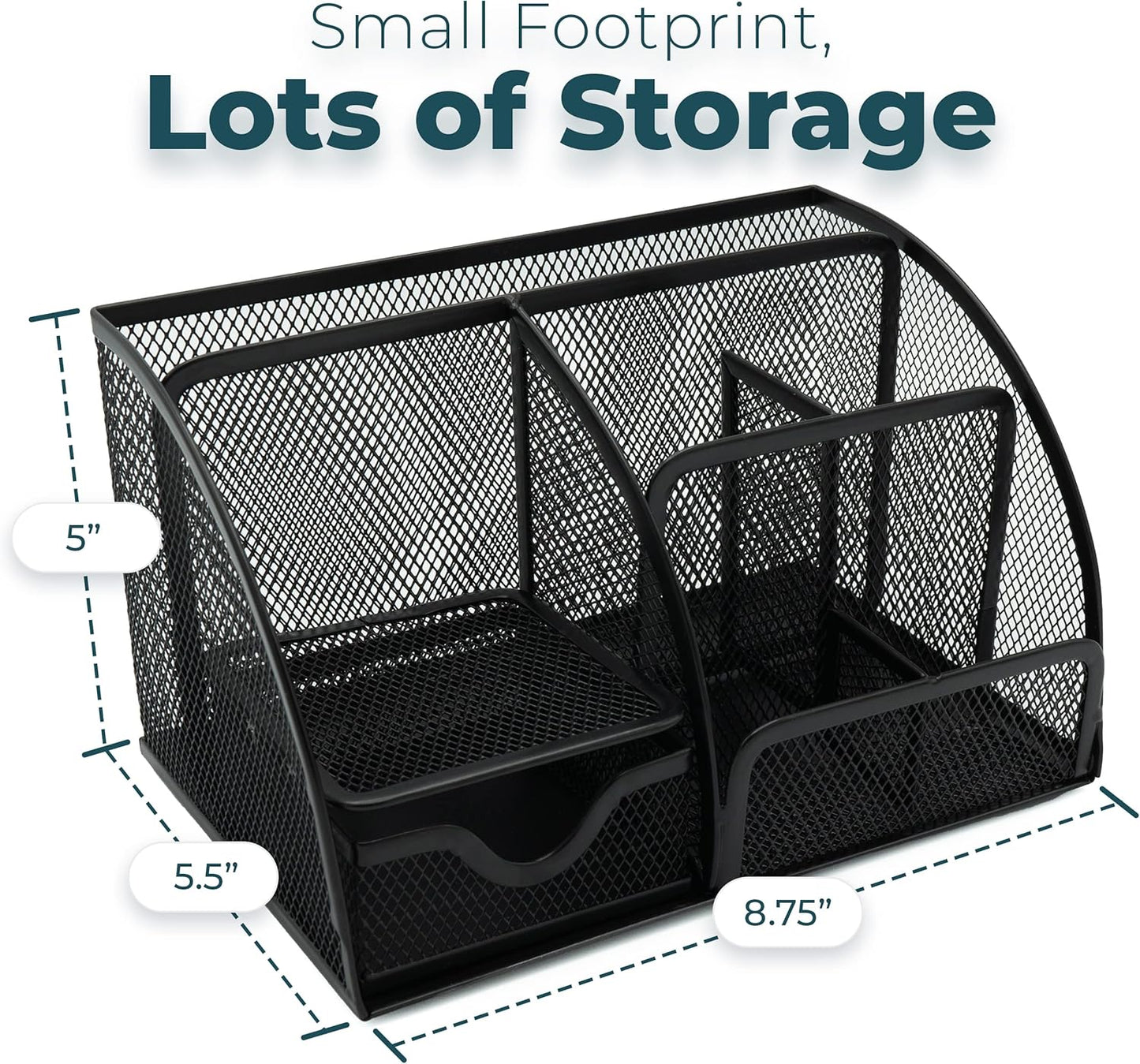 Greenco Mesh Desk Organizer Office Supplies Caddy, 6 Compartments - Black