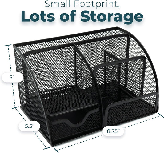 Greenco Mesh Desk Organizer Office Supplies Caddy, 6 Compartments - Black - PuriLite