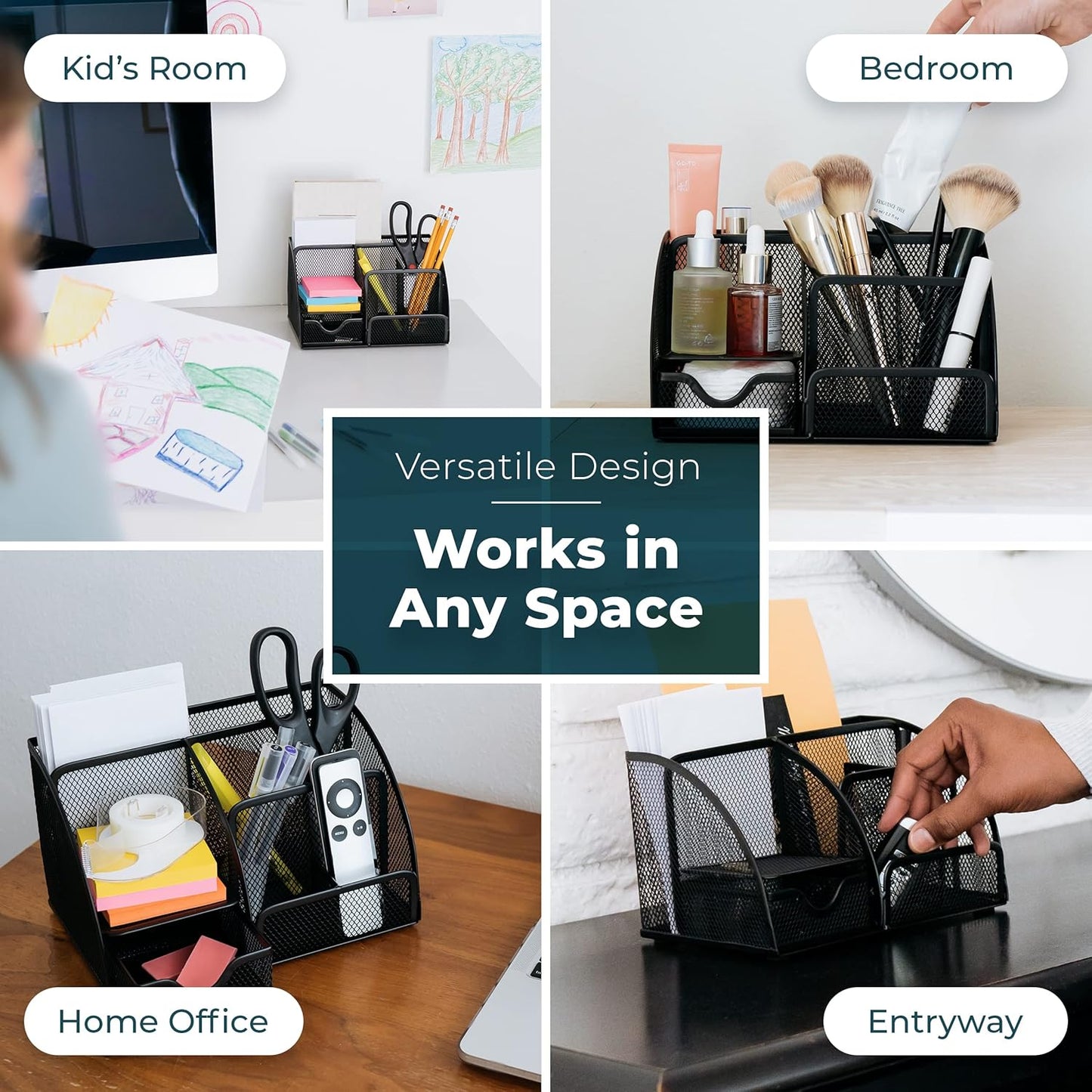 Greenco Mesh Desk Organizer Office Supplies Caddy, 6 Compartments - Black
