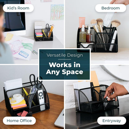 Greenco Mesh Desk Organizer Office Supplies Caddy, 6 Compartments - Black