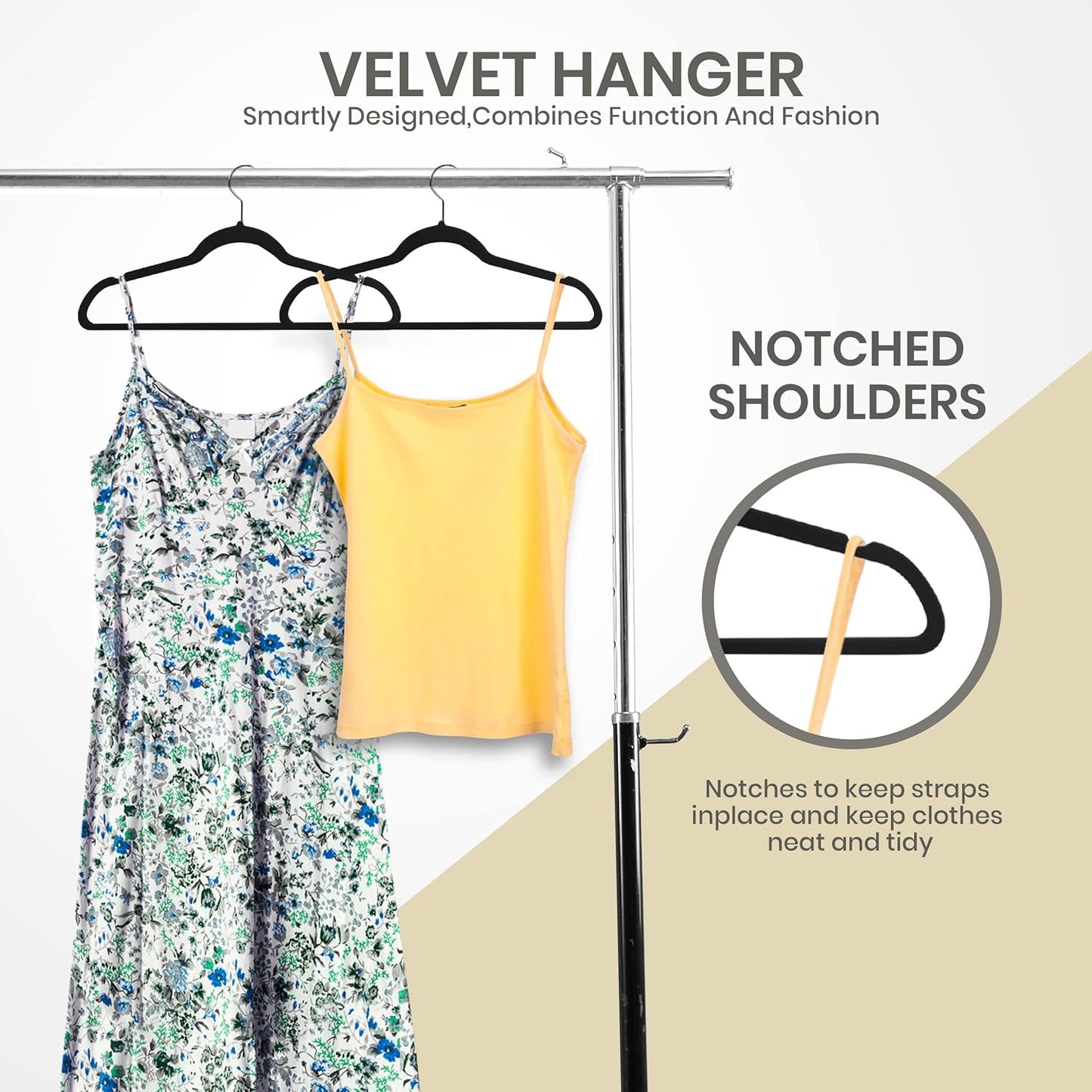 Utopia Home Pack of 50 Premium Non Slip Velvet Hangers 360 Degree rotatable Hook Durable & Slim Coat - Pant Hangers - Black