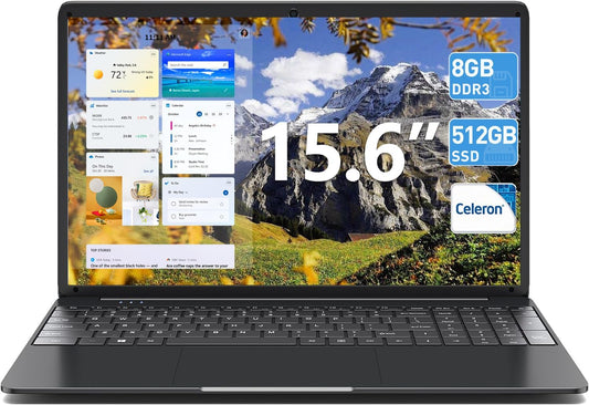 SGIN Laptop, 15.6 Inch Laptops Computer with 8GB DDR3 512GB SSD I3 Processor, Windows 11 Home, HDMI, Wi-Fi 5, 7000mAh, Numeric Keypad, USB3.0, Bluetooth4.2, Type-C(Black)