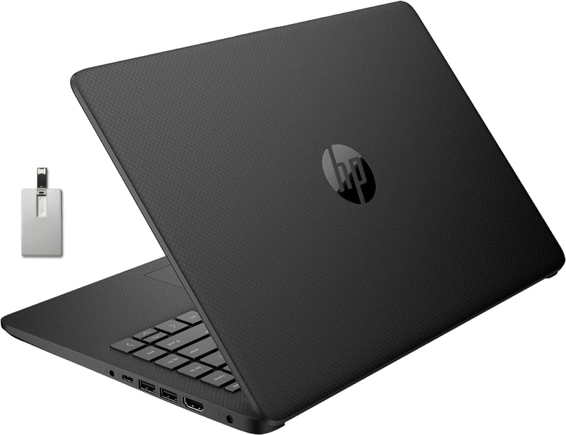HP Stream 14" HD Laptop, Intel Celeron N4120, 4GB RAM, 128GB eMMC, Intel UHD Graphics, Webcam, 1 Year Office 365, Black, Win 11 S, 128GB Hotface USB Card