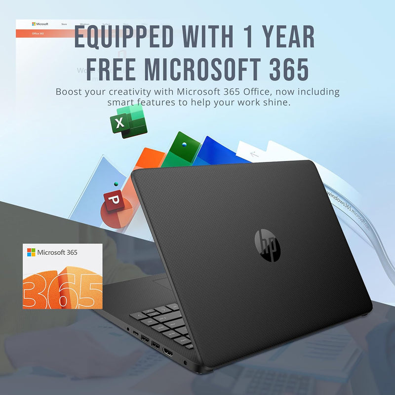 HP Stream 14" HD Laptop, Intel Celeron N4120, 4GB RAM, 128GB eMMC, Intel UHD Graphics, Webcam, 1 Year Office 365, Black, Win 11 S, 128GB Hotface USB Card
