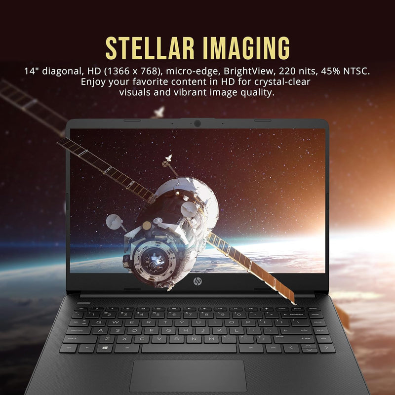 HP Stream 14" HD Laptop, Intel Celeron N4120, 4GB RAM, 128GB eMMC, Intel UHD Graphics, Webcam, 1 Year Office 365, Black, Win 11 S, 128GB Hotface USB Card