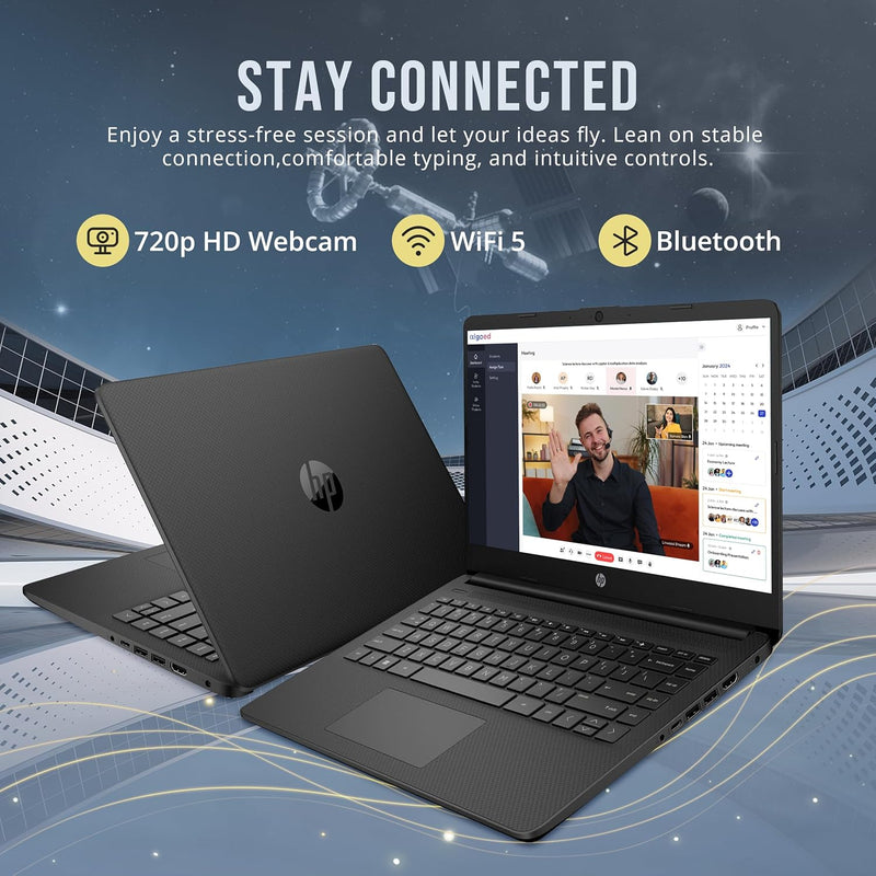 HP Stream 14" HD Laptop, Intel Celeron N4120, 4GB RAM, 128GB eMMC, Intel UHD Graphics, Webcam, 1 Year Office 365, Black, Win 11 S, 128GB Hotface USB Card