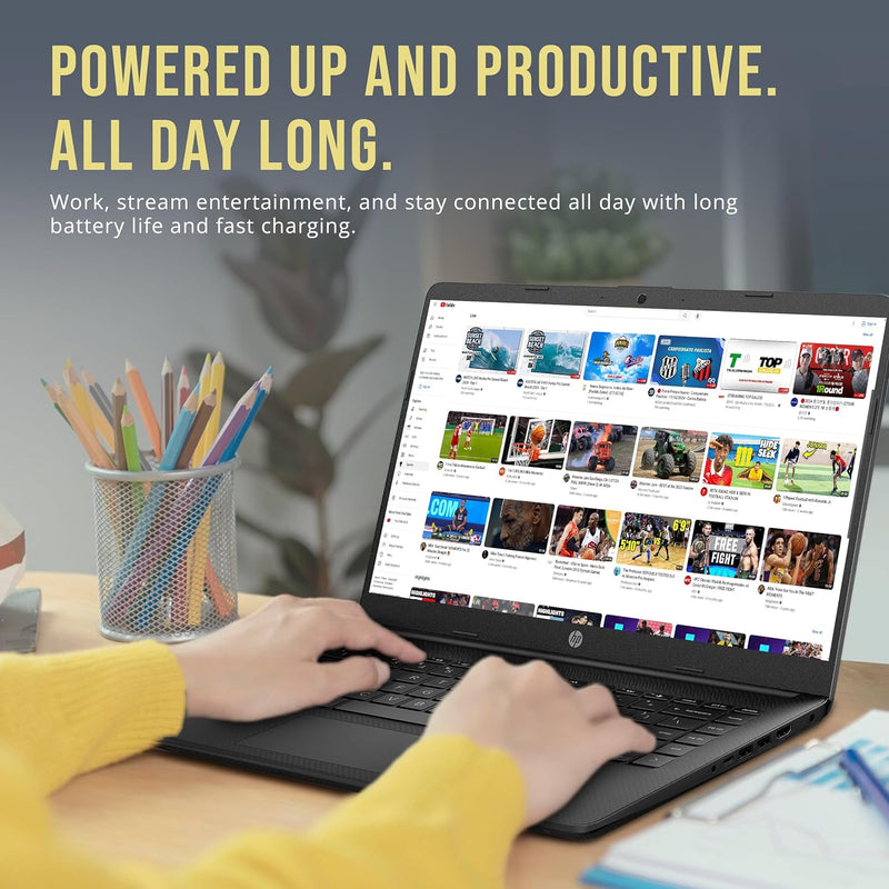 HP Stream 14" HD Laptop, Intel Celeron N4120, 4GB RAM, 128GB eMMC, Intel UHD Graphics, Webcam, 1 Year Office 365, Black, Win 11 S, 128GB Hotface USB Card