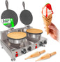 ALDKitchen Waffle Cone Maker | Commercial Ice Cream Cone Maker | Stainless Steel | Nonstick | Manual Control | 110V (2-head)