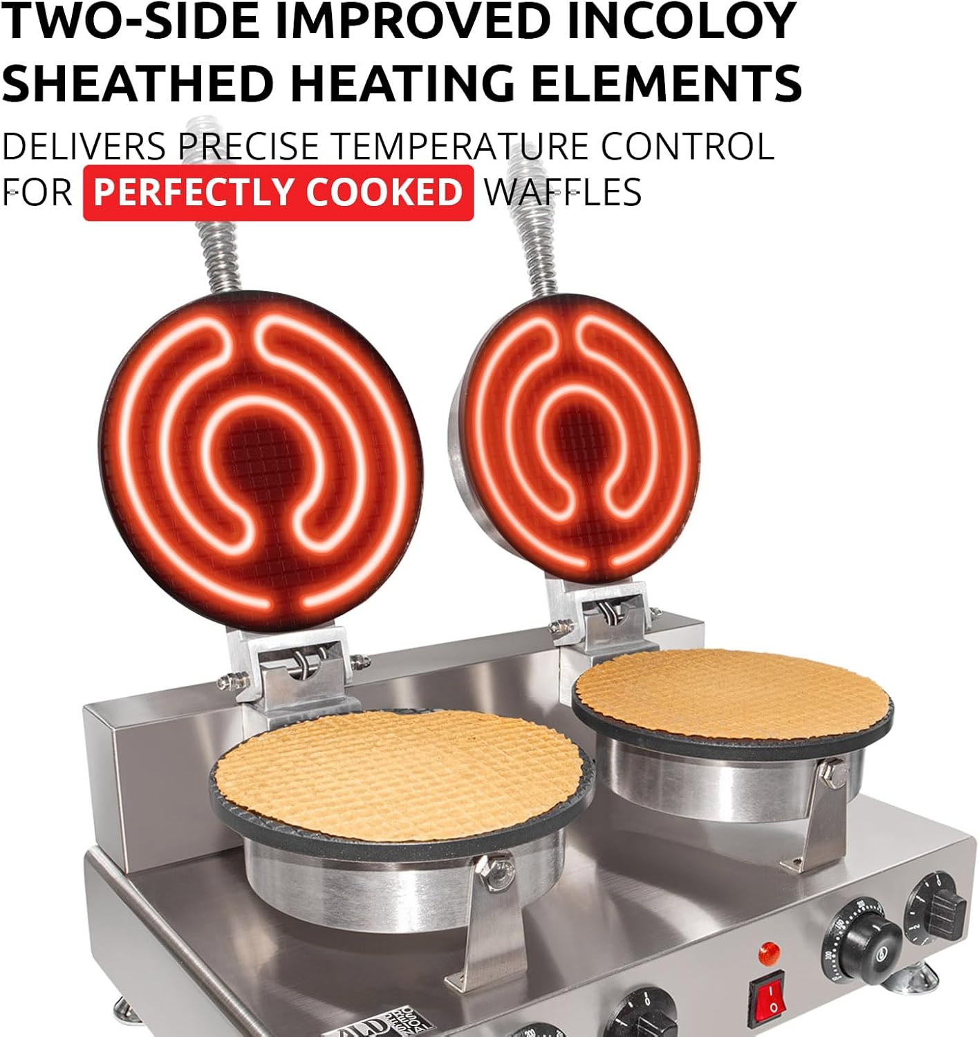 ALDKitchen Waffle Cone Maker | Commercial Ice Cream Cone Maker | Stainless Steel | Nonstick | Manual Control | 110V (2-head)