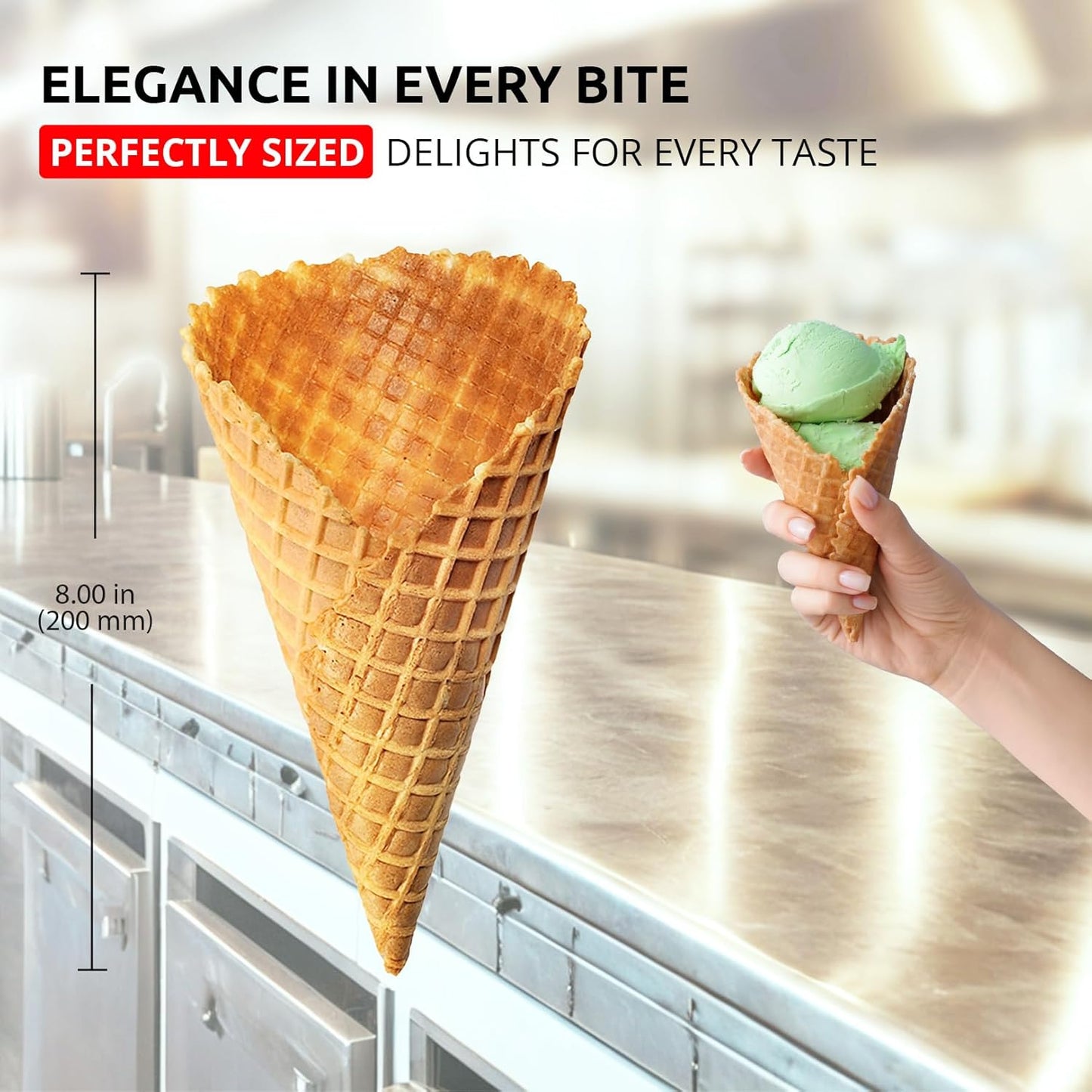 ALDKitchen Waffle Cone Maker | Commercial Ice Cream Cone Maker | Stainless Steel | Nonstick | Manual Control | 110V (2-head)