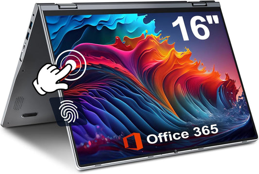 jumper 16 inch Convertible Laptop, 2 in 1 Laptop Computer with IPS FHD 360 Degree Touchscreen, 16GB DDR4, 640GB Storage, Fingerprint Reader, Backlit Keyboard, 1 Year Office 365, 53.2WH, Wi-Fi 6