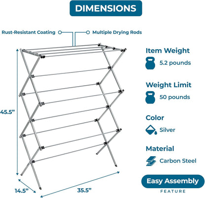 Honey-Can-Do Oversize Collapsible Clothes Drying Rack DRY-09066 Silver, 50 lbs