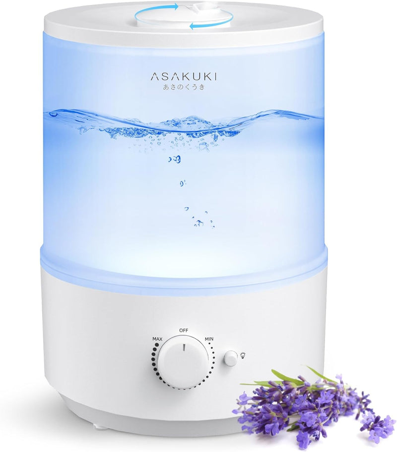 ASAKUKI Humidifiers for Bedroom, 3L Top Fill Cool Mist Air Humidifier & Aroma Diffuser with Night Light for Baby Nursery, Plants, Ultrasonic Quiet, Auto Shut-Off, BPA Free, 360° Nozzle, Easy Control