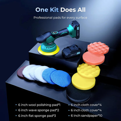 ETOOLAB Cordless Car Buffer Polisher, 6 Inch Car Detailing Kits, 8 Speed (5500 RPM Max) Car Detailing Kit, 2x2000mAh 21V Batteries, Orbital Buffer Polisher for Car Care, Waxing, Polishing