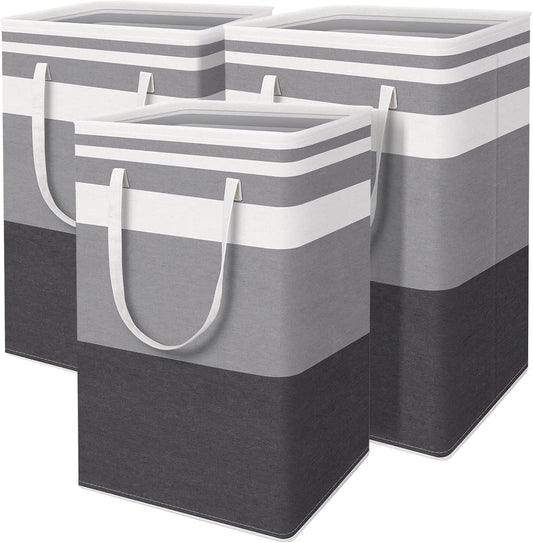 DZOMK 3-Pack Large Laundry Basket,80L Collapsible Large Laundry Baskets with Easy Carry Handles Freestanding Waterproof Clothes Hamper Storage Basket for Toys Clothes Organizer(Gradient Grey)