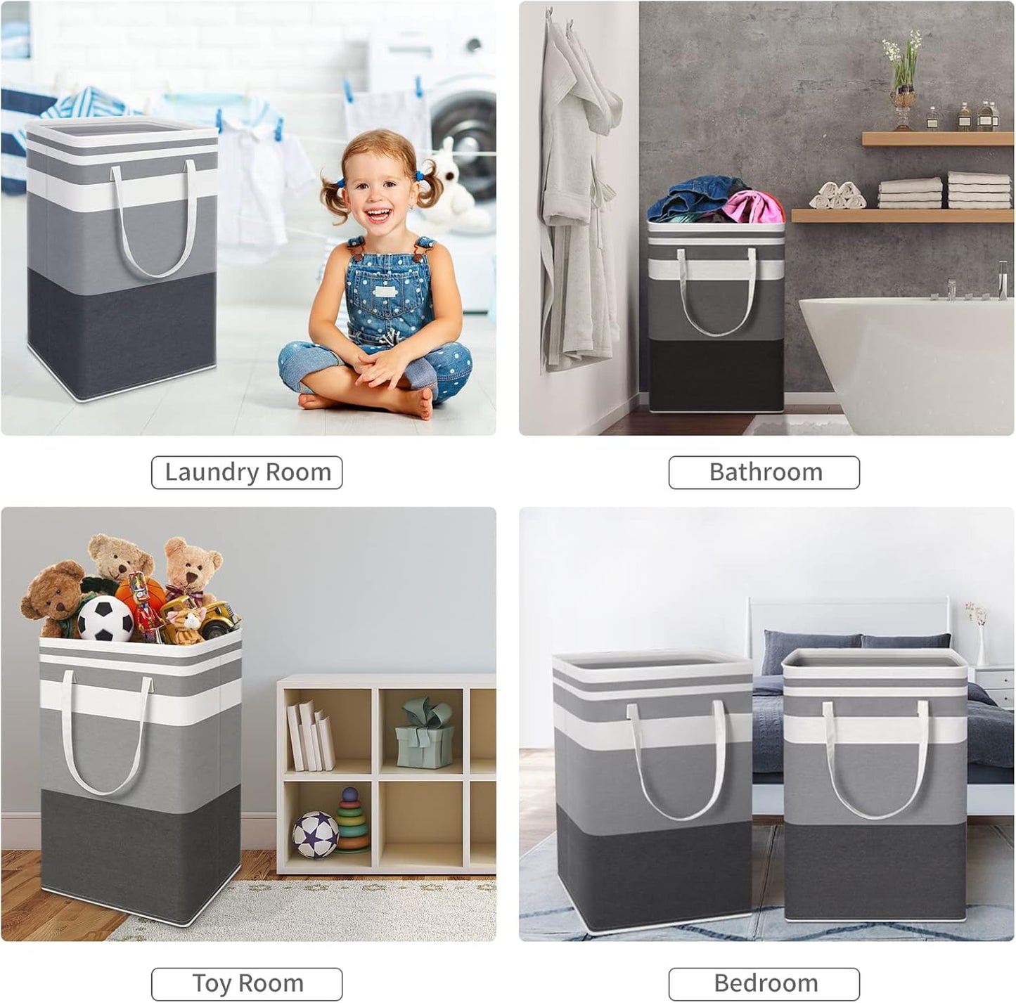DZOMK 3-Pack Large Laundry Basket,80L Collapsible Large Laundry Baskets with Easy Carry Handles Freestanding Waterproof Clothes Hamper Storage Basket for Toys Clothes Organizer(Gradient Grey)