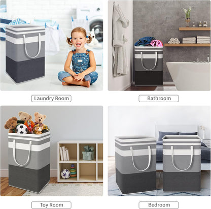 DZOMK 3-Pack Large Laundry Basket,80L Collapsible Large Laundry Baskets with Easy Carry Handles Freestanding Waterproof Clothes Hamper Storage Basket for Toys Clothes Organizer(Gradient Grey)