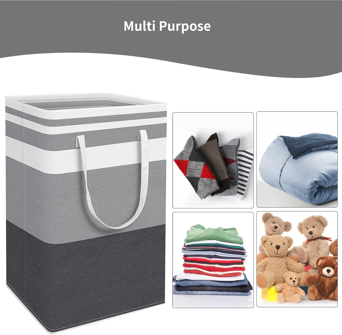DZOMK 3-Pack Large Laundry Basket,80L Collapsible Large Laundry Baskets with Easy Carry Handles Freestanding Waterproof Clothes Hamper Storage Basket for Toys Clothes Organizer(Gradient Grey)