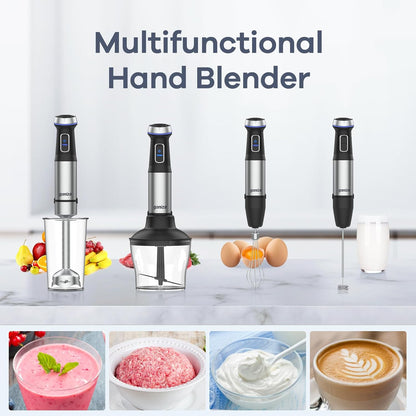 Ganiza Immersion Blender, Electric Hand Blender 800W with 15 Speed and Turbo Mode Handheld Blender Stainless Steel Blade, 5-in-1 Handheld Stick Mixer, Milk Frother, Egg Whisk, Chopper and Beaker