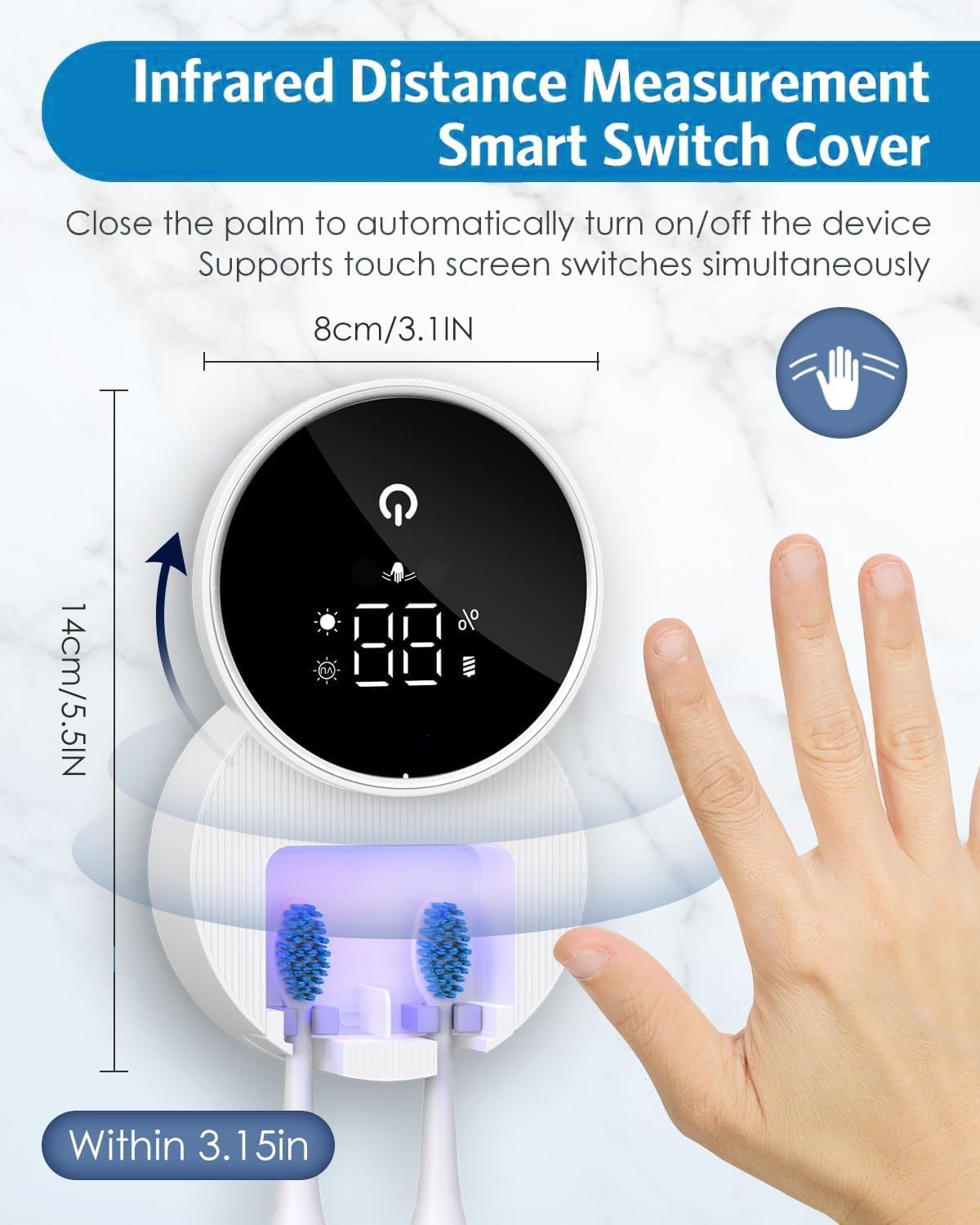 Toothbrush Sanitizer - Electric Toothbrush Holder - UV Toothbrush Cleaner - Wall-Mounted Toothbrush Cleaner - Smart Toothbrush Cleaner - PuriLite