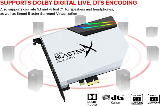 Creative Sound BlasterX AE-5 Plus Pure Edition SABRE32 Ultra-Class 32-bit/384kHz PCI-e Gaming Sound Card and DAC with Dolby Digital and DTS, Xamp Discrete Headphone Bi-amp, 122dB SNR, RGB LED Strips - PuriLite
