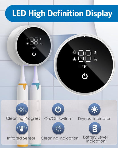 Toothbrush Sanitizer - Electric Toothbrush Holder - UV Toothbrush Cleaner - Wall-Mounted Toothbrush Cleaner - Smart Toothbrush Cleaner - PuriLite