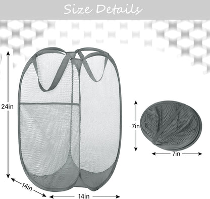Deluxe Strong Mesh Pop up Laundry Hamper Basket with Side Pocket for Laundry Room, Bathroom, Kids Room, College Dorm or Travel Grey