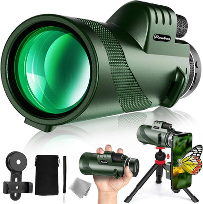 40X60 Monocular Telescope for Adults with Tripod & Smartphone Adapter, High Power Low-Light Night Vision Monocular with BAK4 Prism for Bird Watching, Camping, Concerts, and Travel - PuriLite