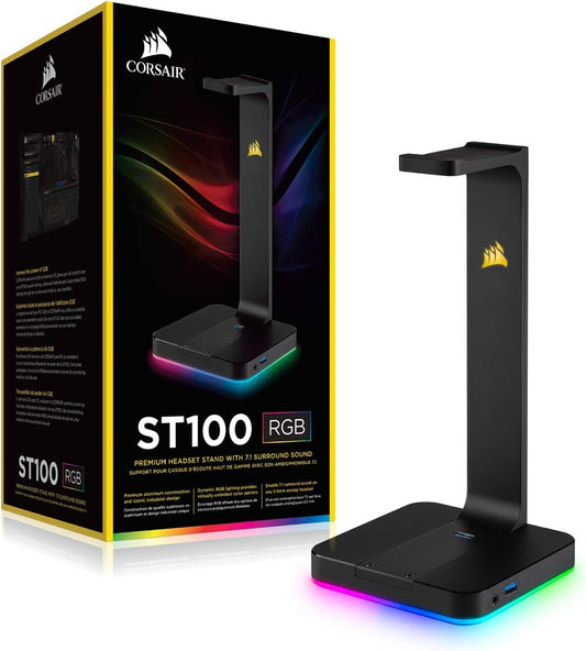 Corsair CA-9011167-NA Gaming ST100 RGB Premium Headset Stand with 7.1 Surround Sound, Black, 3.5mm - PuriLite