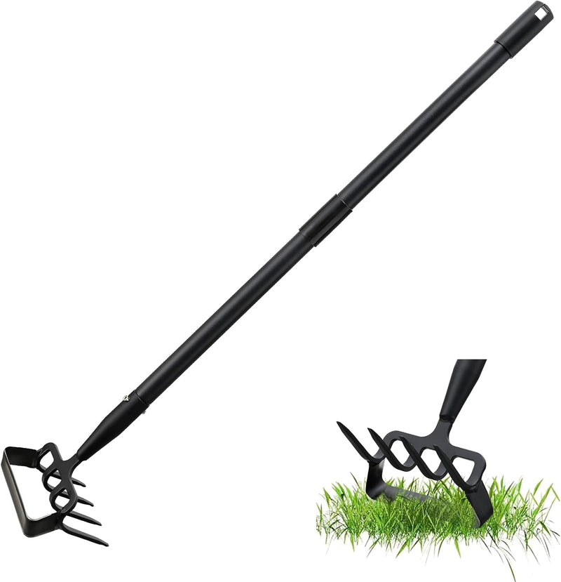 Stirrup Hoe and Cultivator for Weeding, 2 in 1 Heavy Duty Action Hoe with 63 Inch Adjustable Handle Scuffle Garden Hula Hoe with Rake, Metal Weeding Loop Stirrup Hoe for Weed Puller Loosening Soil