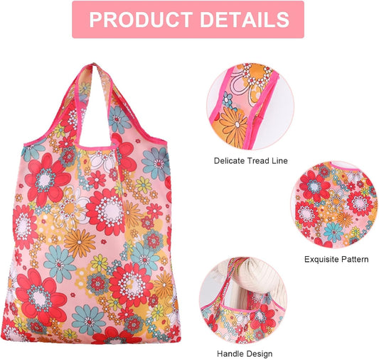 Voittozege 35 Pack Reusable Floral Grocery Bags Foldable Grocery Bags Reusable Shopping Bags Waterproof Reusable Grocery Bags Packable Shopping Bags Machine Washable Bags for Shopping